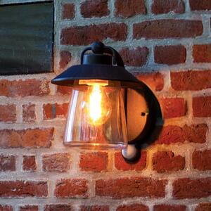 LUTEC Lampada da esterno con sensore CATE, nera, 22 cm, IP44, E27 dimmerabile, Nero, Alluminio, Antico, Applique da esterni