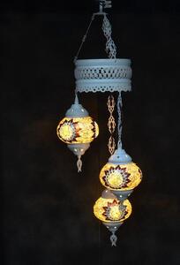 Lampada a sospensione con 3 sfere di vetro, lampada da soffitto in stile orientale, mosaico marrone, 80 cm, Anatolia Design