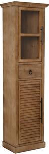 Comodino con 1 cassetto, 2 ante, in legno di abete, finitura noce, dimensioni 46x33,5x167 cm