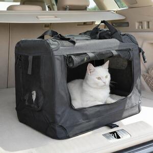 Trasportino per gatti belviona, borsa da trasporto leggera e robusta, pieghevole con finestre in rete, cuscino interno e tasche, 50x34x36 cm, nero