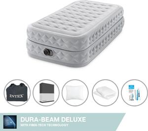 Intex Airbed - 1 persona - 99 x 191 x 51 cm - Grigio - Con pompa incorporata, lenzuolo nero, cuscino, federe Molton 2 in 1 e set di riparazione