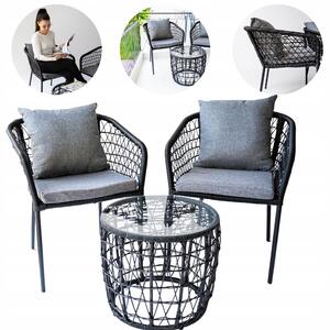 Renovey set mobili da giardino 0T24R109, tavolo e 2 sedie, nero-grigio