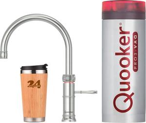 "QUOOKER CLASSIC FUSION Round VAQ PRO3 stainless steel & 100°C mixer tap (3CFRRVS)" Miscelatore per lavello con funzione di acqua bollente a 100°C Inclusa tazza termica