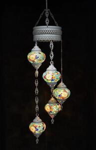 Lampada a sospensione con mosaico in vetro blu colorato, 5 sfere, lampada da soffitto orientale turca in bianco crema, stile marocchino