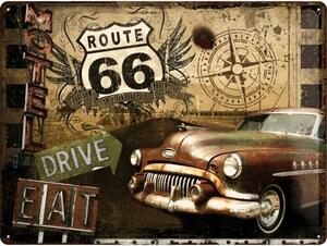 Cartello in metallo Route 66 - Drive Eat