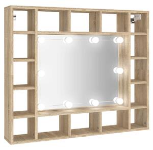Mobile a Specchio con LED Rovere Sonoma 91x15x76,5 cm
