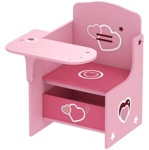 AIYAPLAY Set Tavolo e Sedia per Bambini 3-5 Anni in Legno MDF con Motivi a Cuore, Contenitore Integrato, Rosa | Aosom Italy