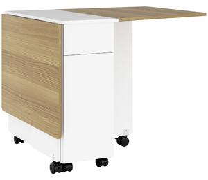 HOMCOM Tavolo Rettangolare Allungabile con 2 Cassetti e un Armadietto in Legno, 140x76x74 cm, Bianco e Color Legno