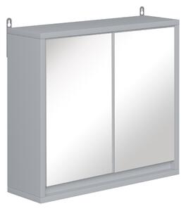 Homcom Mobile Specchiera Bagno a Parete, Armadietto con Ripiano Regolabile e Doppia Porta a Vetro, Grigio, 48x14.5x45cm|Aosom italy