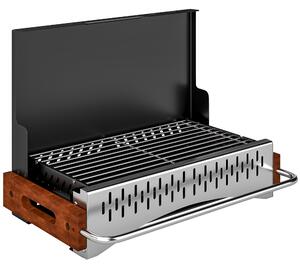 Outsunny Barbecue Portatile a Carbone con Vaschetta Rimovibile, in Acciaio Inox e Metallo, 50.5x34x33 cm, Nero | Aosom Italy