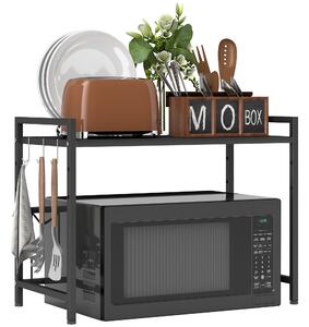 Mensola Porta Microonde Estensibile a 2 Livelli 39,5-64x32x47,5 cm in Metallo Nero