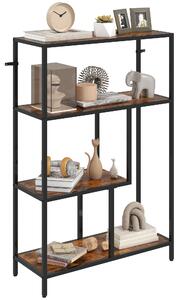 HOMCOM Mobile Libreria a 4 Ripiani Stile Industriale in Legno e Metallo, 77x30x116 cm, Marrone Rustico | Aosom Italy