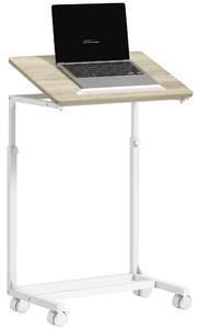 HOMCOM Tavolino da Lavoro Regolabile con Piano Inclinabile e 4 Ruote, in Legno e Metallo, 55x36x62.5-82.5 cm, Bianco e Rovere | Aosom Italy