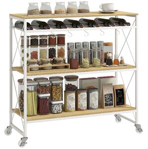 HOMCOM Carrello Portavivande a 4 Livelli con Portabottiglie e 5 Ganci Rimovibili, in Legno e Metallo, 96.5x38x96.7 cm | Aosom Italy