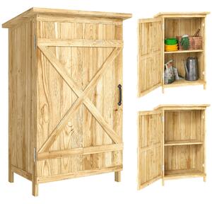 Outsunny Casotto da Giardino in Legno 63,5x40x90 cm Armadio per Archiviazione Attrezzi con 2 Ripiani e Porta Naturale | Aosom Italy