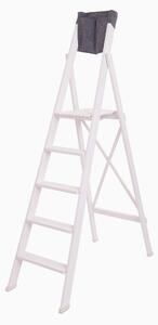 Scala Cinque gradini richiudibile BIBO 5 in Faggio Massello Dimensioni H100 cm 54x11x188 cm Peso 9 Kg Con Tascone Porta Attrezzi Bianca Laccata