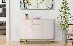Mobile con i lati smussati con 2 ante e 4 cassetti, MONTPELLIER, Dimensioni 120x45xh 80 cm - Peso 34,8 kg La struttura in metallo dorato e tessuto imbottito