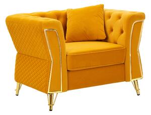 Poltrona verde con gambe dorate rivestito in velluto trapuntato Trapuntato EMY MUSTARD Dimensioni 104x83xh 76 cm colore Giallo senape