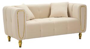 Divano due posti crema con gambe dorate rivestito in velluto trapuntato ALMA CREAM Dimensioni 158x81xh 71 cm colore Crema
