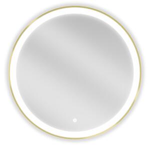 Mexen Esso specchio da bagno illuminato, rotondo 70 cm, LED 6000K, antiappannamento, cornice dorata - 9825-070-070-611-50
