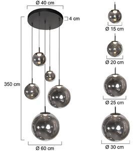 Steinhauer Lampada LED a sospensione Bollique, 5 luci. rotonda, nera, vetro dimmerabile, Alluminio / Grigio / Zincato, Soggiorno / Sala da pranzo, Vetro