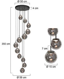 Steinhauer Lampada LED a sospensione Bollique, 12 luci. rotonda, nera, vetro dimmerabile, Alluminio / Grigio / Zincato, Soggiorno / Sala da pranzo, Vetro