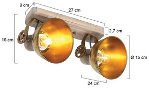 Steinhauer Faretto da soffitto Gearwood, bronzo, a 2 luci, metallo, legno, E27 dimmerabile, Bronzo / Ottone antico, Soggiorno / Sala da pranzo, Legno, Vintage, Faretto