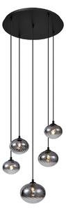 Lampada a sospensione moderna nera con vetro fumé - Jia