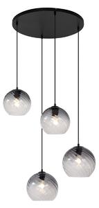 Lampada a sospensione Art Déco nera con vetro fumé rotondo a 4 luci - Bao