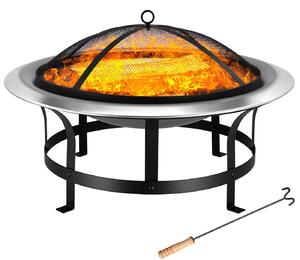 Deuba Braciere da Esterno Acciaio Inox Ø 75cm Ciotola da Fuoco Parascintille Attizzatoio Bracieri