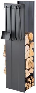 Portalegna con Attrezzi Camino 30x33x110 cm Crea Semplice Con Attrezzi in Acciaio Verniciato Nero