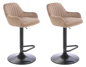 Sgabello da bar in Velluto e Metallo Nero Altezza regolabile Beige - Lotto di 2 - ELEANA