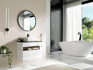 Mobile per il bagno sospeso a LED con lavabo da appoggio Bianco e Nero effetto marmo L80 cm POZEGA