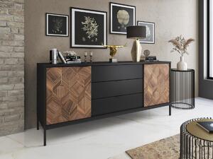 Credenza con 2 ante e 3 cassetti Nero e Naturale scuro - MIALINE