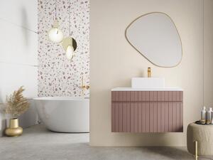 Mobile per bagno sospeso scanalato con lavabo da appoggio 80 cm Rosa - SATARA