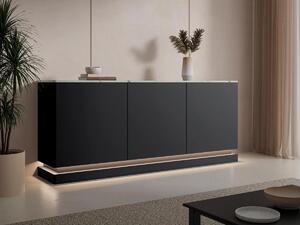 Credenza 3 ante con LED in MDF Nero ed effetto marmo Bianco - DEVIKA di Pascal MORABITO