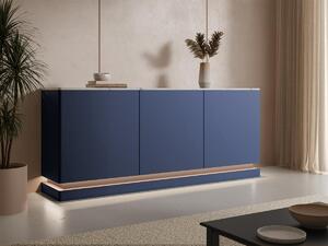 Credenza 3 ante con LED in MDF Blu effetto marmo Bianco - DEVIKA di Pascal MORABITO