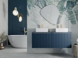 Mobile per bagno sospeso doppio lavabo scanalato 120 cm Blu - JOSEPHA