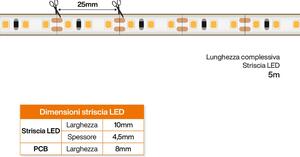Striscia LED 2835/120, 12V, 12W/m, IP67, 5m Colore Bianco Caldo 3.000K