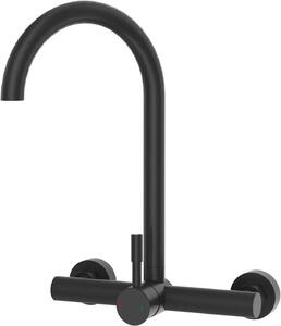 Miscelatore da cucina, montaggio a parete, colore nero, girevole a 360°, monocomando, distanza tra i fori di 15 cm, per cucina