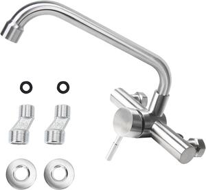 Miscelatore da cucina, montaggio a parete, rotazione a 360 gradi, acciaio inossidabile, per cucina, colore argento