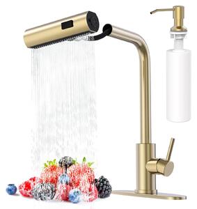 Miscelatore da cucina, finitura oro spazzolato, modello a cascata, in acciaio inossidabile, con doccetta estraibile, per cucina