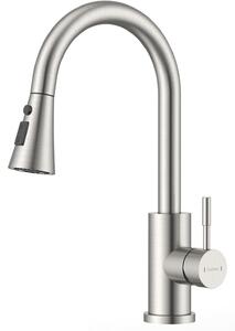 Miscelatore da cucina a bassa pressione, con doccetta estraibile, 3 attacchi, 2 getti, rotazione a 360°, design a collo di cigno