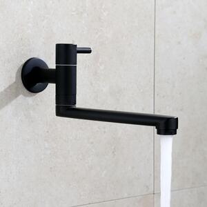 Rubinetto da cucina, montaggio a parete, solo acqua fredda, rotazione a 360 gradi, bocchetta da 18 cm, acciaio inossidabile nero, ideale per cucine moderne