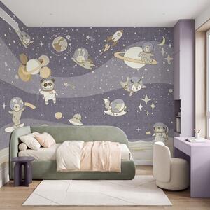Carta da parati Scena spaziale in stile cartone animato con pianeti e stelle, Carta da parati per Bambini, Carta da parati popolare, u62416v1 - Tapeko.it