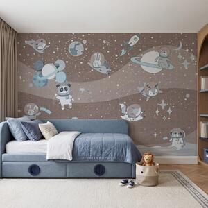 Carta da parati Scena spaziale in stile cartone animato con pianeti e stelle, Carta da parati per Bambini, Carta da parati popolare, u62416v2 - Tapeko.it
