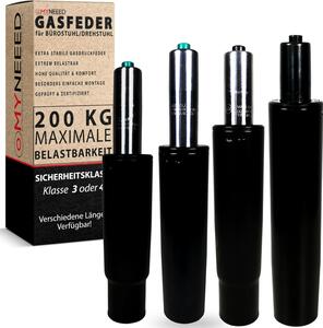Ammortizzatore a gas per sedia da ufficio, 185 mm, fino a 200 kg, regolazione in altezza, per sedie girevoli, colore nero