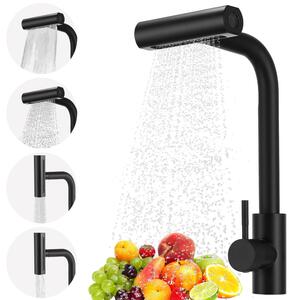 Miscelatore da cucina da 3/8 di pollice, estraibile, con 4 modalità, erogatore a cascata, rotazione a 360°, in acciaio inossidabile, per lavelli