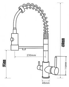 Miscelatore monocomando per lavello da cucina, a tre vie, con doccetta estraibile e orientabile verso il basso, colore grigio
