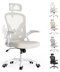 Sedia da ufficio ergonomica con braccioli, bianca, dotata di rotelle, ideale per l'ufficio e per l'uso in casa